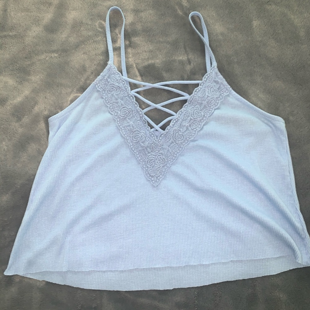 american eagle blue lace cross cross tank top